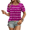 thumbnail image 4 of Xixinqiwan Women Tops under $10.00,Women Summer Casual Shirts Short Sleeve Striped Tunic Tops Crew Neck Tee Tshirt Blouses for Women Purple 2XL, 4 of 7