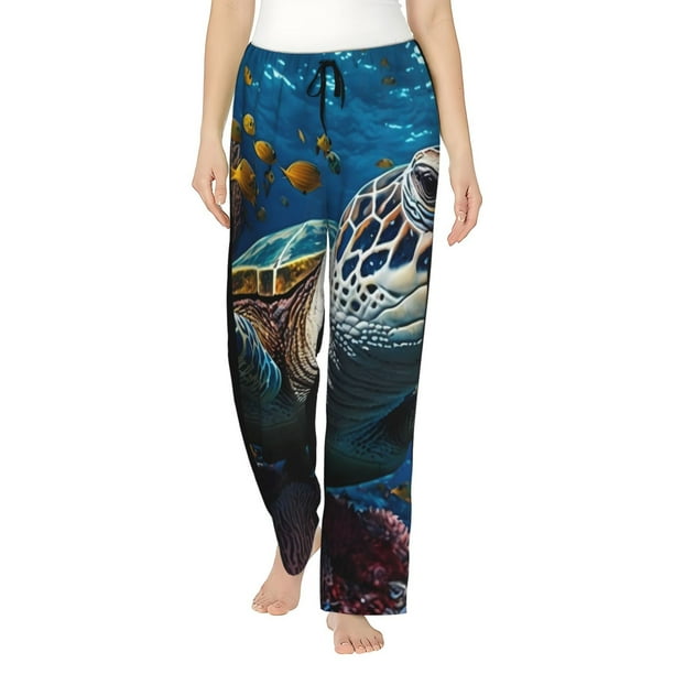 Fotbe Ocean Coral Turtle Pantalones de Pijama para Mujer, Pantalones de Dormir, Pantalones Pj con Cordón y Bolsillos-Medium