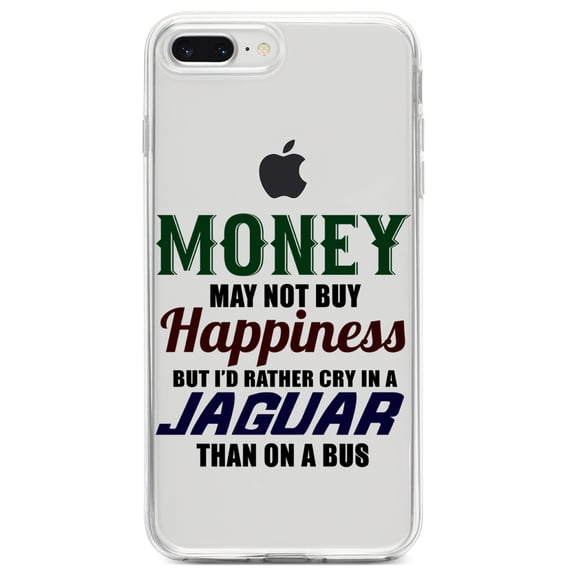 DistinctInk Clear Shockproof Hybrid Case for iPhone 7 PLUS / 8 PLUS (5.5" Screen) TPU Bumper Acrylic Back Tempered Glass Screen Protector - Money Can't Buy Happiness, Rather Cry in Jaguar