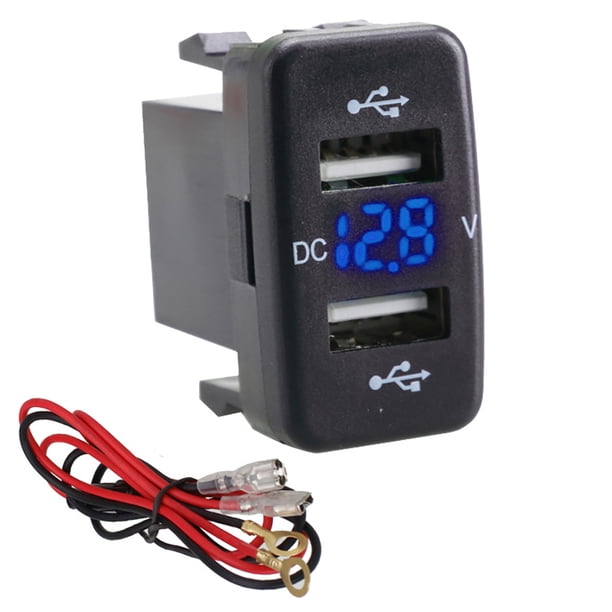 Riwesomey de coche Puertos USB duales Adaptador de carga con voltímetro digital para grabadora de conducción de tableta de teléfono Automoción decorativa y accesorios Azul