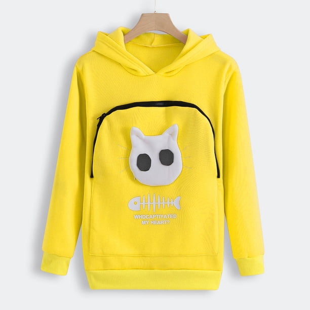 ICHUANYI Clearance Women’s Sweatshirt Pouch Hood Tops Carry Breathable Pullover Blouse(Yellow, XL) ICHUANYI WER2023081005913