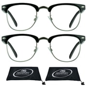 proSPORT Horn Rimmed Reading Glasses Vintage Classic Semi Rimless Men Women 2 Pairs Combo