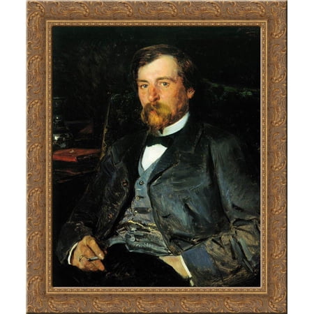 Portrait of the Artist Illarion Mikhailovich Pryanishikov 20x24 Gold Ornate Wood Framed Canvas Art by Makovsky, Vladimir