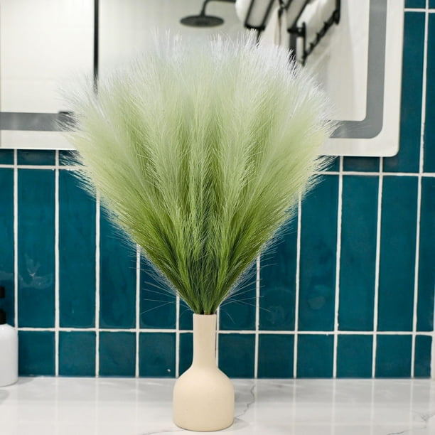 Herunwer Faux Pampas Grass, Fluffy Artificial Colored Pompas Grass Short Blush Fake Pampas Stems Vase Filler Flower Arrangement for Home Wedding Centerpieces