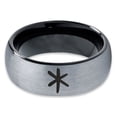 thumbnail image 2 of Tungsten Asterisk Star Symbol Glyph Band Ring 8mm Men Women Comfort Fit Black Dome Brushed Gray Polished, 2 of 4