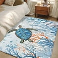 thumbnail image 5 of Teal Sea Washable Area Rugs 3'x5', Turtle Coral Starfish Underwater Marine Life Coastal Low Pile Throw Living Room Rug Non-Slip Sturdy Edge Binding Carpet for Indoor Entryway Bedside Kitchen, 5 of 9