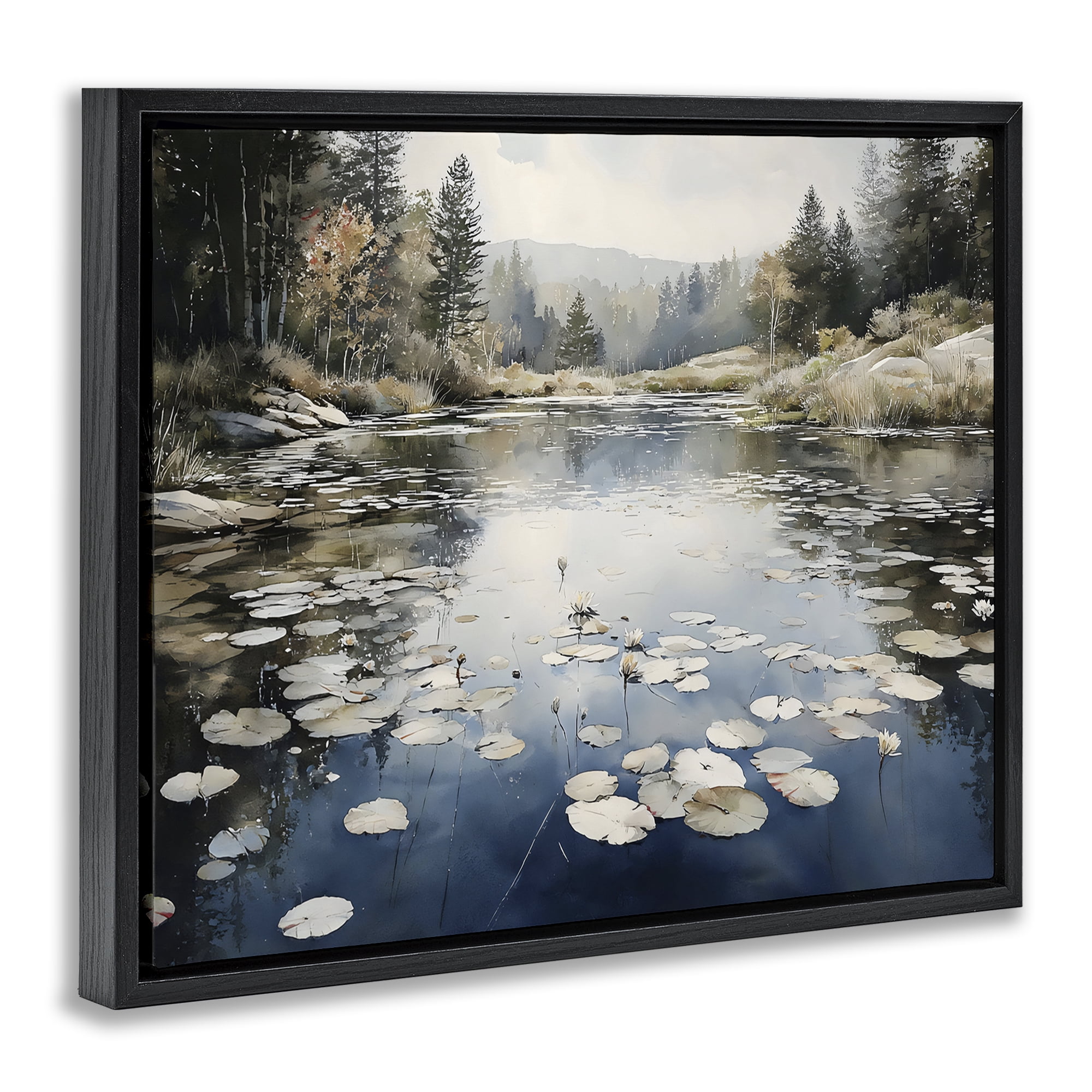 Stupell Industries Still Pond with Morning Reflections Black Framed Floater Canvas Wall Art, design by Franklyn Gregory