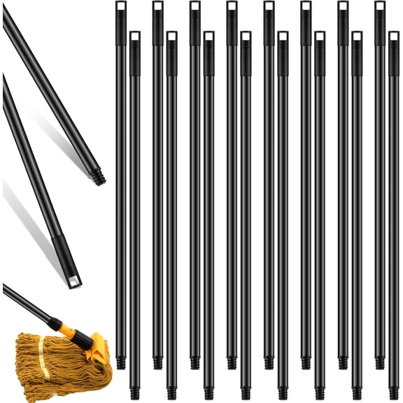 20 Pcs Broom Handle with Threaded Tip Powder Coated Broom Handle Metal Cleaning Pole with Plastic Thread Stick for Floor Brushes Replacement Cleaning Tools Accessories