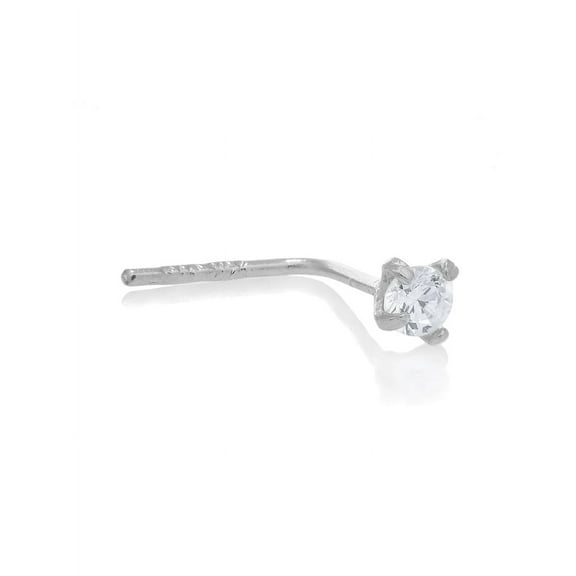 JewelStop 14K White Gold L Bend Prong Set Cubic Zirconia Nose Stud Ring - 0.5mm 24 Gauge 8mm Long