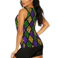 thumbnail image 3 of Xecao Mardi Gras Shiny Green Purple print women's scoop neck, loose-fit workout tank tops for the gym., 3 of 9