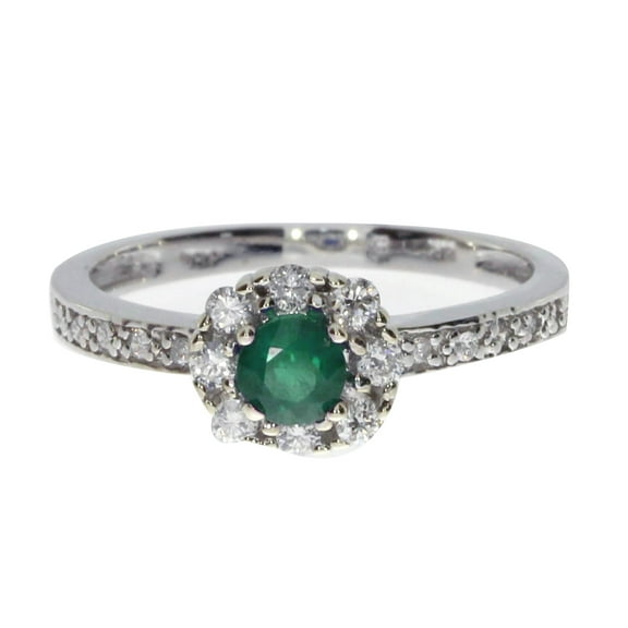 14k White Gold Emerald and .21 ct Diamond Ring