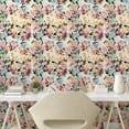 thumbnail image 2 of Ambesonne Floral Design Peel & Stick Wallpaper for Home, Colorful Outline Rose, 13"x100", Petrol Blue Pale Yellow, 2 of 5
