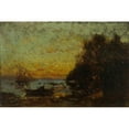 thumbnail image 2 of Félix Ziem 18x13 Black Ornate Wood Framed Double Matted Museum Art Print Titled - Boat and Sailboats, Sunset. on the Reverse; Marine (1850-1860), 2 of 5