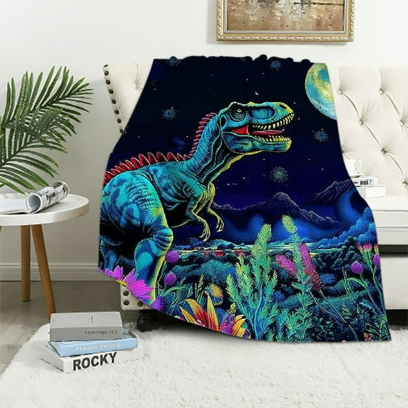 Autua Dinosaur Flowers Full Moon Warm Lightweight Blanket Soft Fleece Blankets All Seasons Exquisite Gifts for All Seasons Flannel Material 40x50in