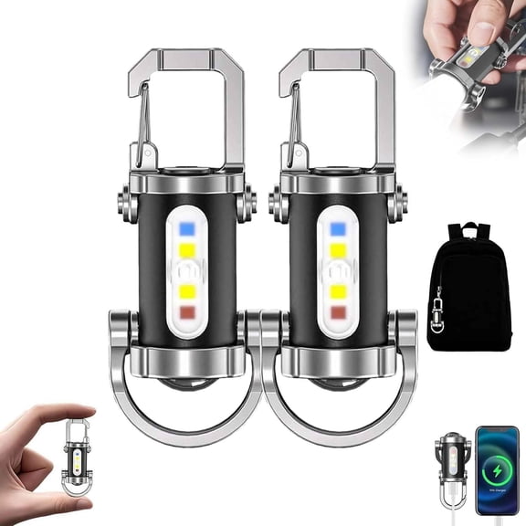 Portable rechargeable bright keychain flashlight phone charger, 1200 lumens waterproof mini daily portable compact keychain, LED USB flashlight, 7-speed,