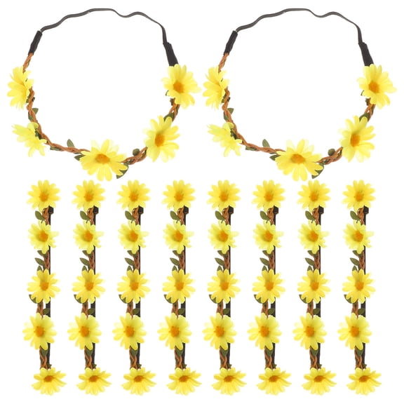 LEORX Yellow Daisy Flower Headband for Decor with Cloth Material and Simulated Flowers 10Pcs