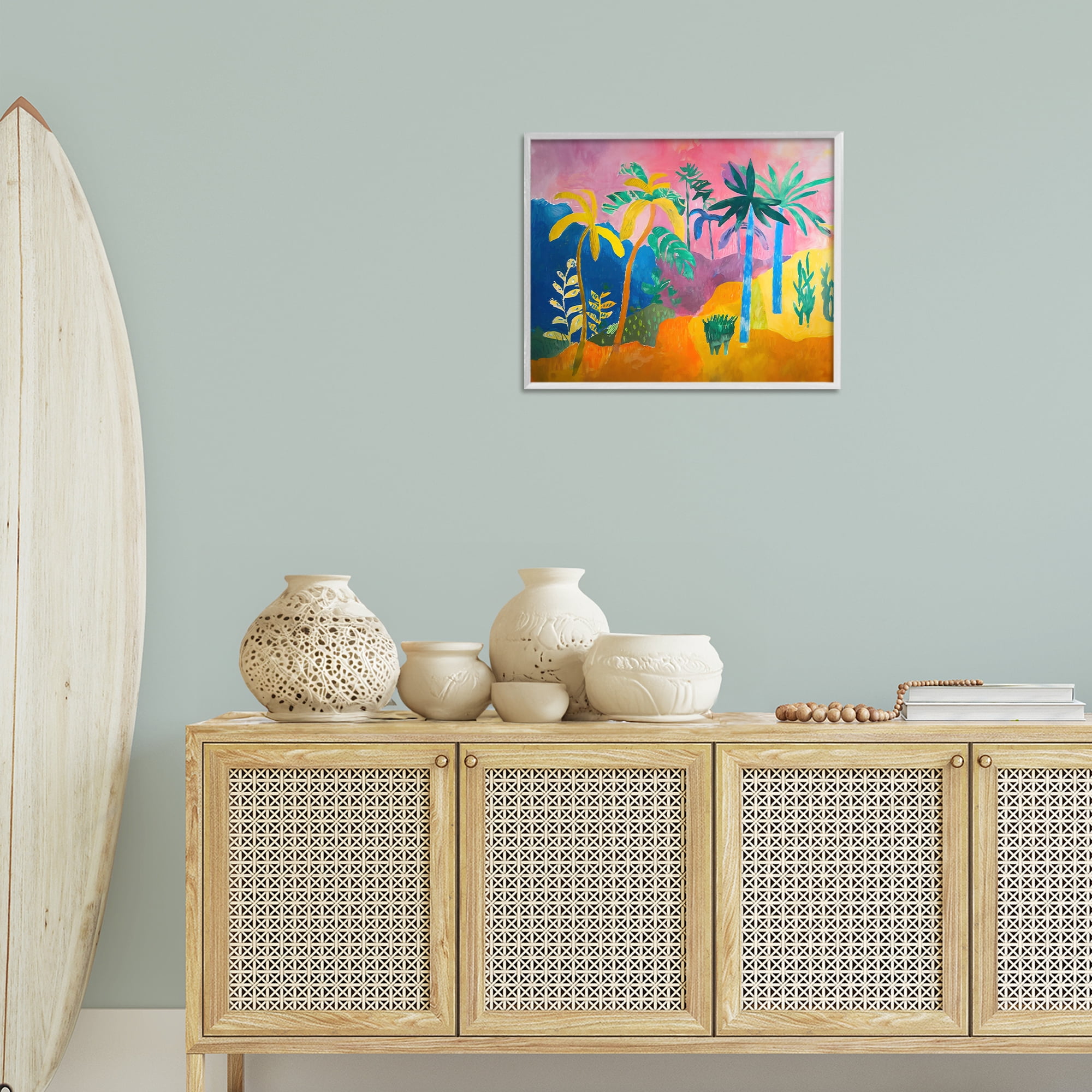 Stupell Industries Vivid Tropical Palms Coastal Painting White Framed Art Print Wall Art, 20 x 16