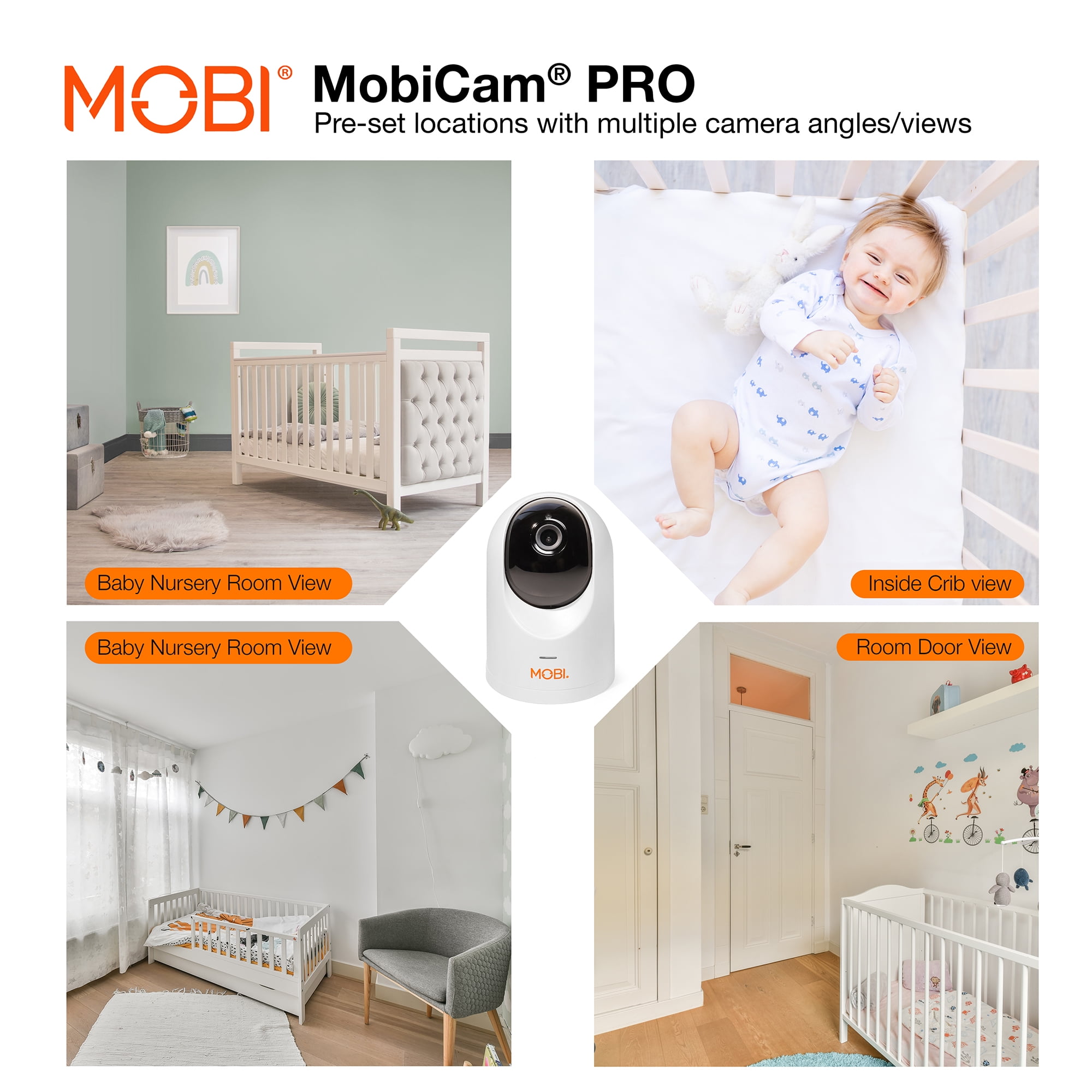 MobiCam PRO Baby & Home Monitoring Camera: Full HD, 355°Pan, 120°Tilt, 2-Way Audio, Color Night Vision, Motion Tracking & Sound Detection, Temp & Humidity Readings, Supports 5G/2.4GHz Wi-Fi