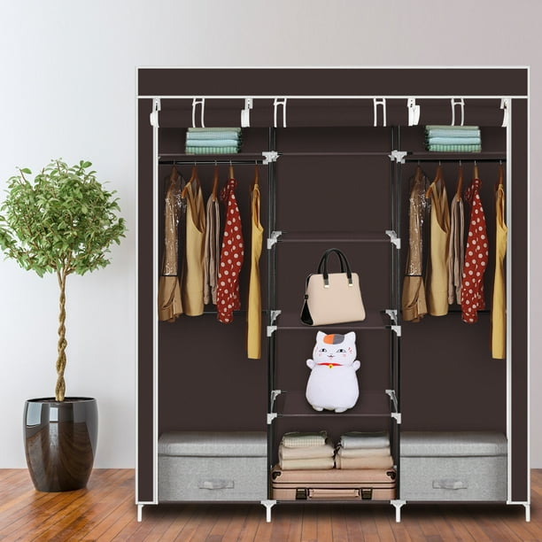 Simple Wardrobe Storage Organizer, Metal Storage Cabinet With Hanging Rod