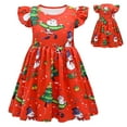 thumbnail image 2 of XEGLSBU Christmas Flower Girl Dress Short Front Long Back Kids Girls Flying Sleeve Christmas Cartoon Deer Print Show Dress Home Comfort Dress Red-A Size 6-7 Years, 2 of 6