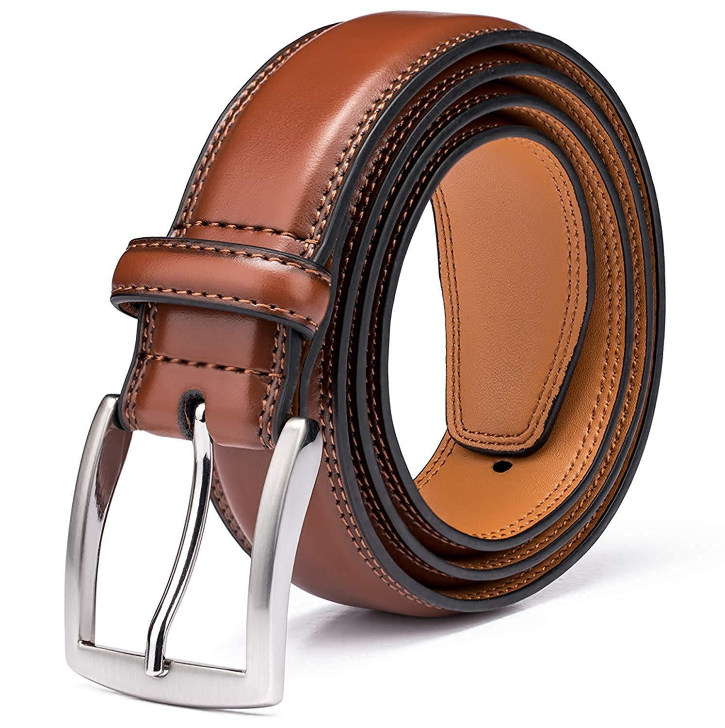 Men s Belt Genuine Leather Dress Belts for Men with Single Prong Buckle Classic Fashion Design for Work Business and Casual Brown 40in