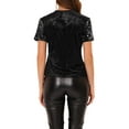 thumbnail image 3 of NOMADIC NOOK Women's  2 Packs Velvet Sequin Top Crew Neck Short Sleeve Party Clubwear Blouse Black/Red X-Large, 3 of 7