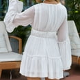 thumbnail image 4 of Laklulu - Vestido corto informal de manga larga con volantes y escote en V profundo para mujer, para otoño y verano, color blanco, XL, 4 of 6