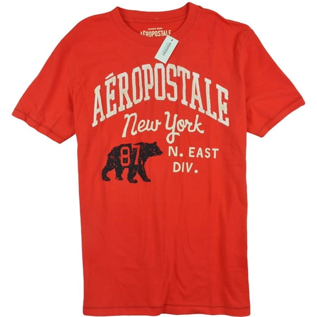 Aeropostale - Camiseta gráfica para hombre con acabado de fieltro de Nueva York, naranja, extra pequeña