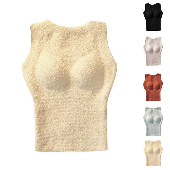 Lovzfmll Women's Printed Thermal Camisole with Fleece Lining, Long Built-in Bra with Soft Sherpa Interior and No-Rim Design for Support