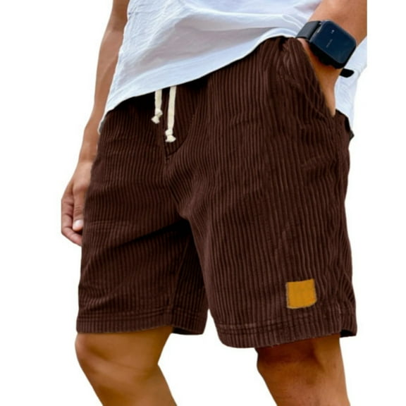 ADSSDQ Mens Shorts, Men's Corduroy Shorts-Elastic Drawstring Waist Summer Beach Loose Fit Short with Pockets Brown L
