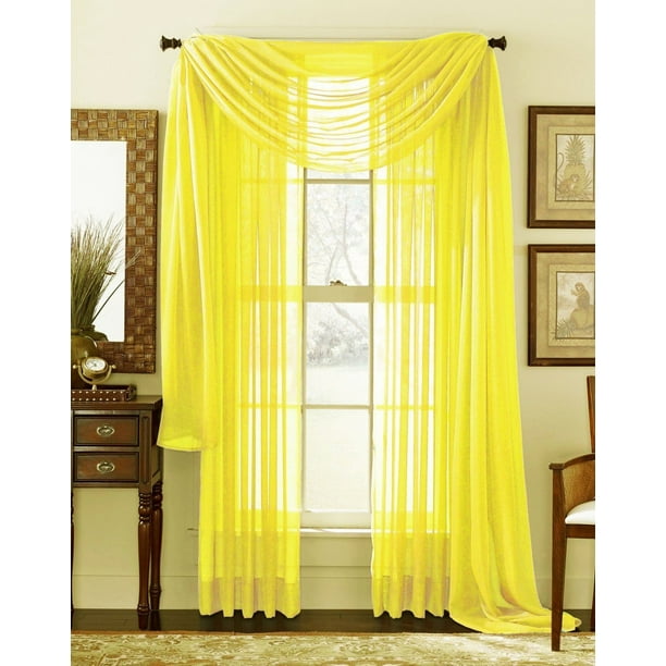 3 Piece Bright YELLOW Sheer Voile Curtain Panel Set 2 Yellow Panels