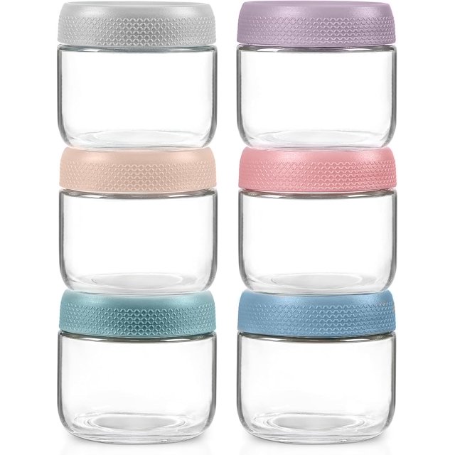 Oillase 6-pack 8oz Glass jars with Airtight Lids, Overnight Oats Containers with Lids, Wide mouth Mason Salad jars, Glass Food Storage Containers for Snacks Yogurt Spice Sugar