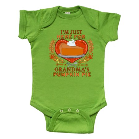 

Inktastic I m Just Here for Grandma s Pumpkin Pie with Heart Gift Baby Boy or Baby Girl Bodysuit