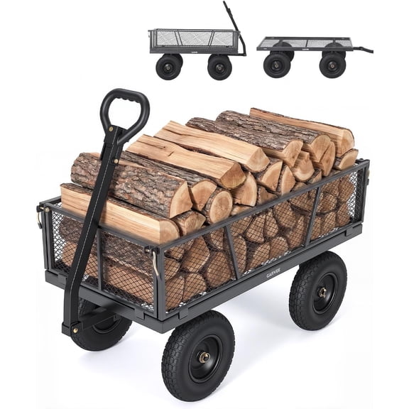 1200 lb Steel Garden Cart 13 In Pneumatic Tires Removable Sides for Yard and Farm