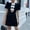 Black, variant on Oplxuo Elegant Business Mini Dresses for Women - Sexy Bow Cutout Front Puff Short Sleeve Cocktail Party Office Lady Dress