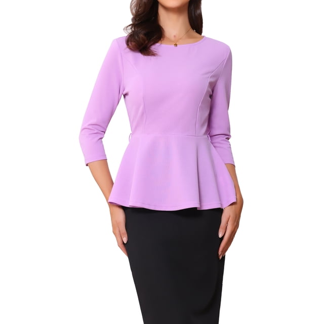 Blusas Elegantes de Trabajo para Mujer Allegra K con Peplum y Manga 3/4, con Cinturón, Talla XL, Color Púrpura Claro