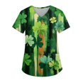 thumbnail image 2 of Print Scrub Tops Women Irish Shamrock Printed V Neck Breathable T-Shirts Short Sleeve Professionals Soft Stretch St. Patrick's Day Workwear Shirt with Pockets mint green Large, 2 of 4