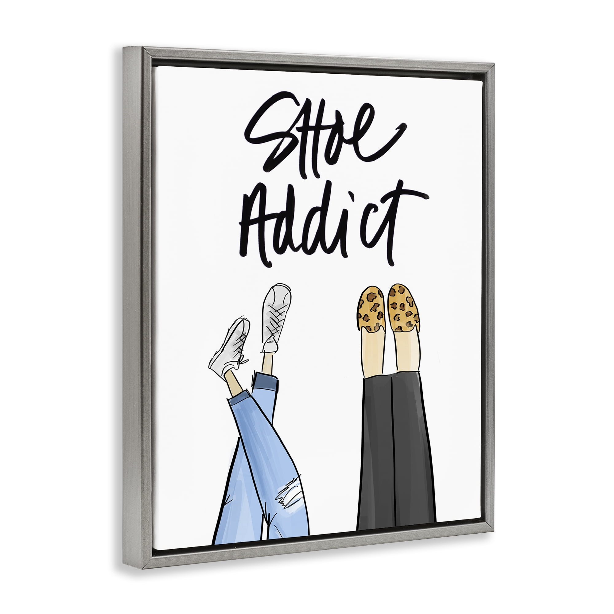Stupell Industries Shoe Addict Phrase Beauty & Fashion Painting Gray Floater Framed Art Print Wall Art, 17 x 21
