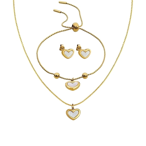 DESIGNICE Gold Jewelry Sets for Women – 18K Gold Plated Heart Necklace Bracelet Earring Set, Stainless Steel Shell Wedding Jewelry Sets for Brides – Women'S Jewelry Sets Gift（3Pcs）