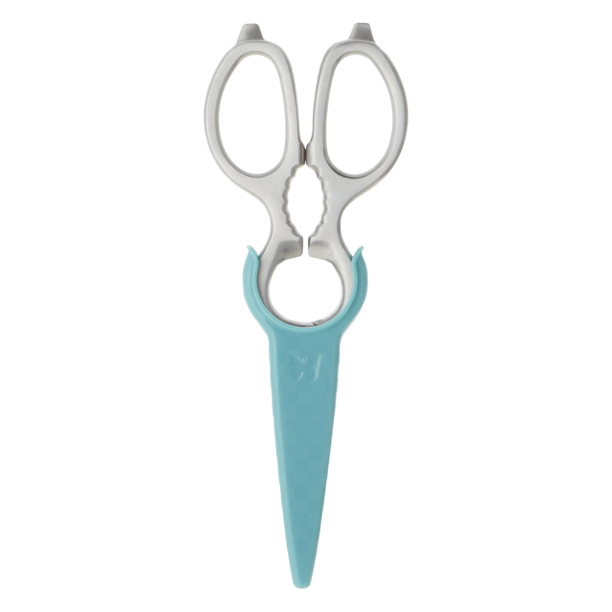 The Pioneer Woman Stainless Steel Kitchen Scissors with Blade Cover, Silver/Teal