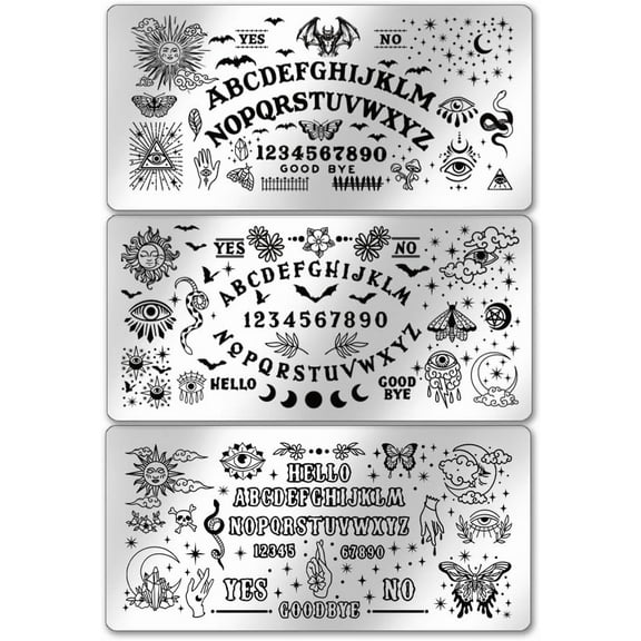 3pcs Divination Nail Art Templates Sun Moon Star Nail Stamping Plate Letter Number Snake Evil of Eyes Moth Nail Art Stencils Stainless Steel Plates for Nail Design Print Manicure Salon