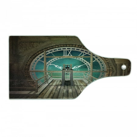 

Steampunk Cutting Board Fantasy Background Print of Inside View of Clock Tower Wooden Mezzanine Decorative Tempered Glass Cutting and Serving Board in 3 Sizes by Ambesonne