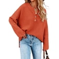 thumbnail image 1 of HSHDLDF Women's Oversized Sweaters Batwing Long Sleeve Loose V Neck Button Henley Tops Pullover Knit Jumper, 1 of 5