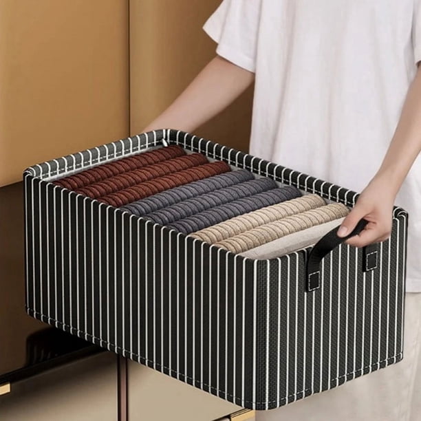 Caja de almacenamiento de ropa con marco de metal plegable con tiras negras, caja de almacenamiento de pantalones de gran capacidad