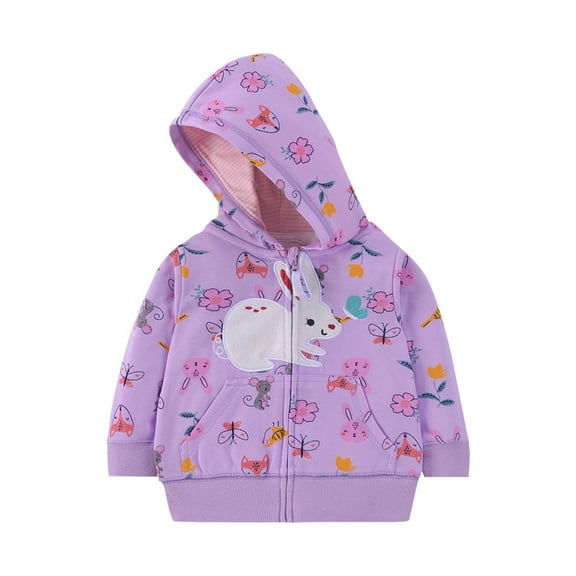 Cethrio Toddler Girls Graphic Hoodies, Fashion Long Sleeve Full Zip Casual Girls Sweatshirts Purple Size 2-3 T