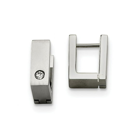 Stainless Steel CZ Brushed & Polished Hinged Square Hoop Earrings