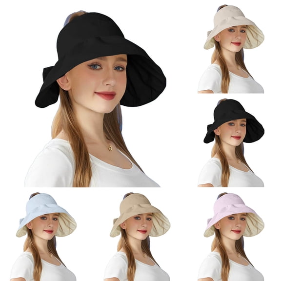 Cutuoiiu Sun Hat for Women Foldable Wide Brim Sun Hat with Ponytail Hole Two Tone Reversible Beach Hat Adjustable Outdoor Sun Protection Hat for Travel Gardening Hiking