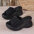 thumbnail image 4 of Women Mesh Knit Wedge Flatform Slide Sandals Open Toe Summer Casual Shoes Black 6, 4 of 9