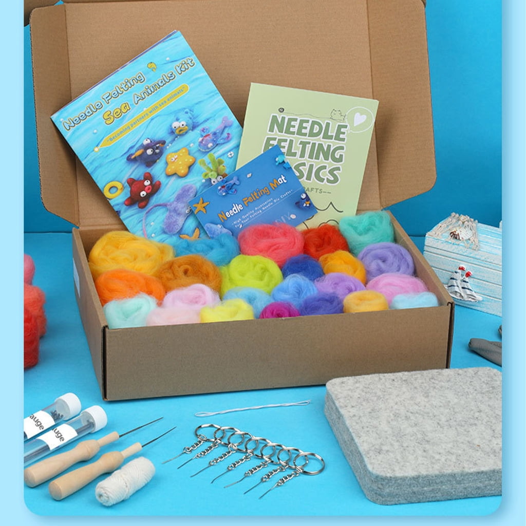 JZROCKER Sea Needle Felting Set Sea Creature Wool Felted Set with Felting Needle Instruction Wool Roving for Beginner