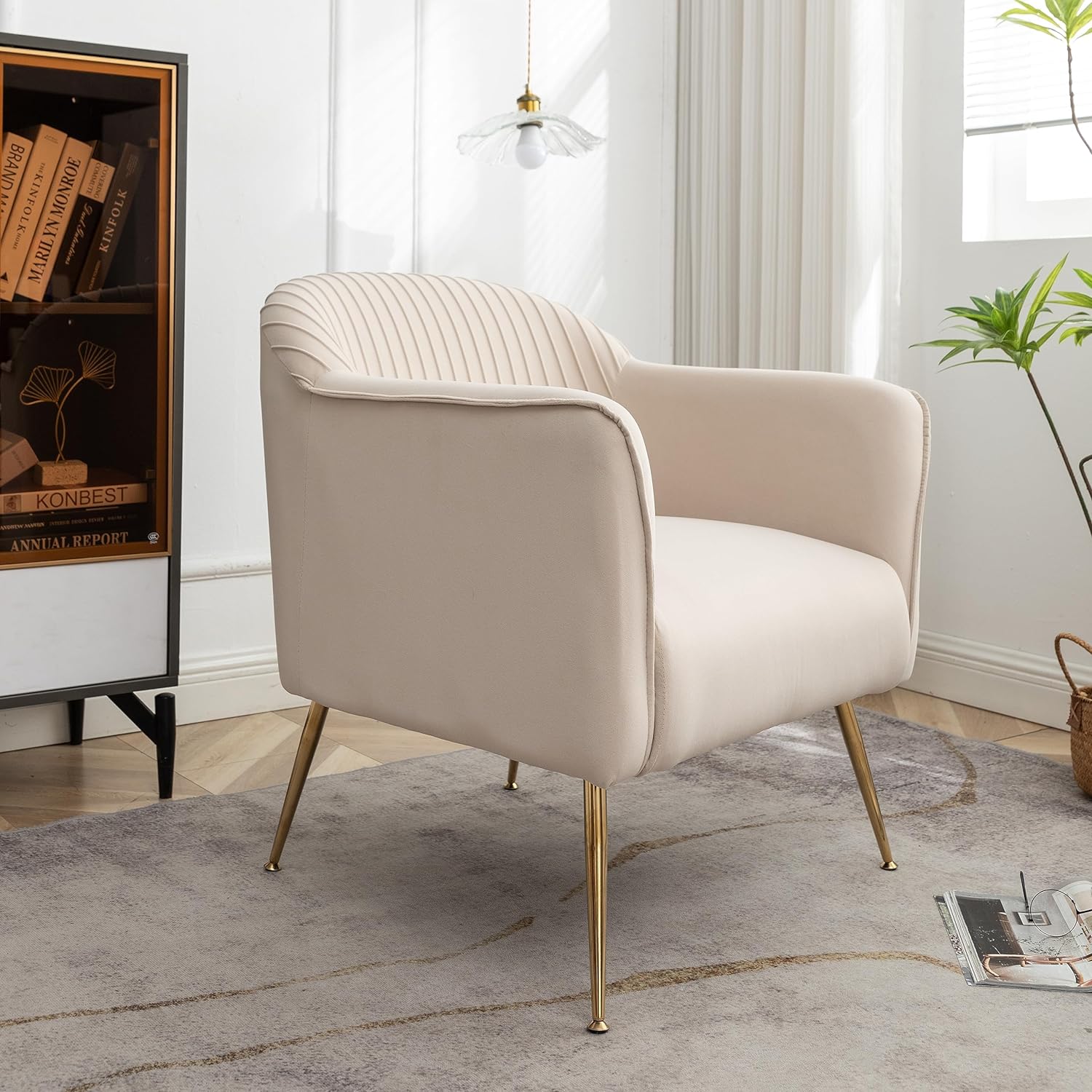 US Pride Furniture Contemporary Velvet Accent Chairs for Living Room Bedroom and Entryway Modern Armchair with Sleek Metal Legs Elegant Seating Solution for Small Spaces Tan